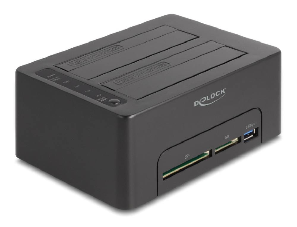 DELOCK docking station 64183 clone function, 2x HDD, CF/SD, 5Gbps, μαύρο