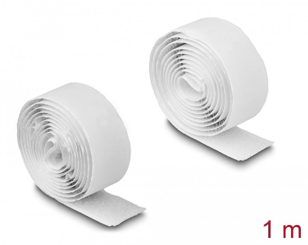 DELOCK αυτοκόλλητη ταινία τύπου Velcro 19061, 1mx20mm, λευκή