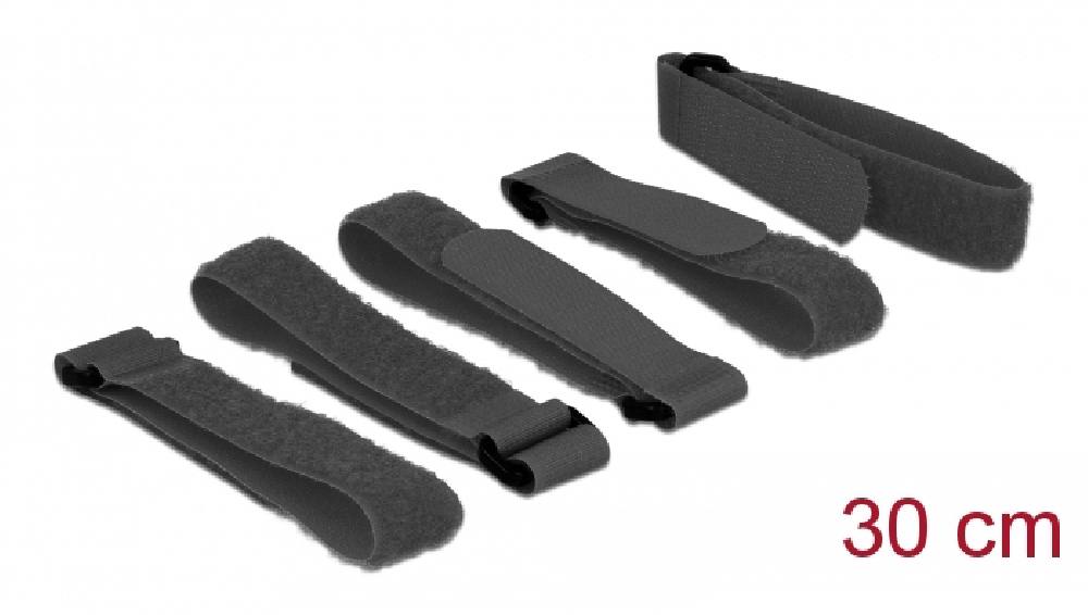 DELOCK ιμάντες τύπου Velcro 18704, 30 x 2cm, μαύρος, 5τμχ