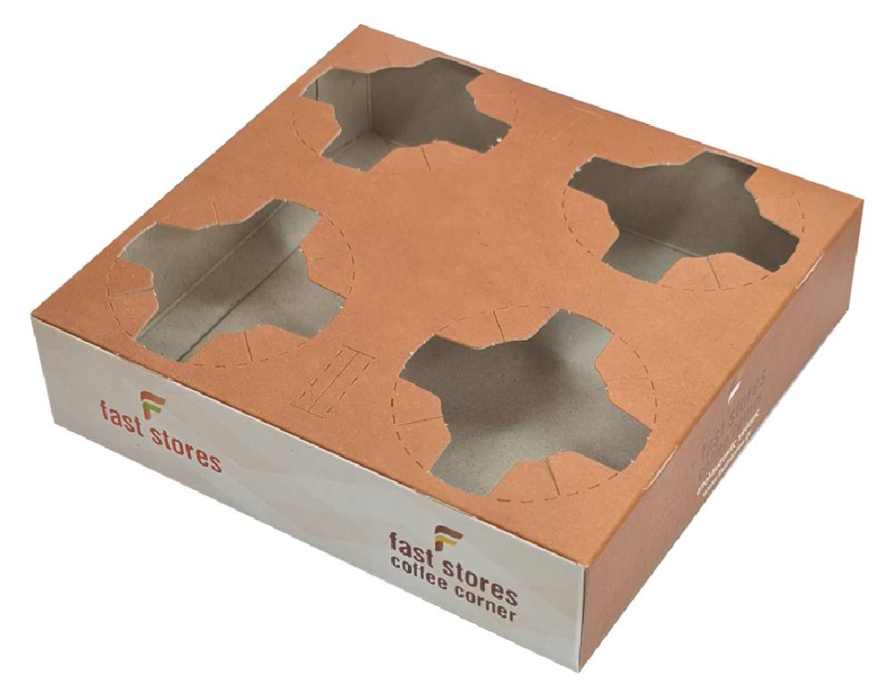 FAST STORES & COFFEE CORNER χάρτινη ποτηροθήκη, 4 θέσεων, 50τμχ