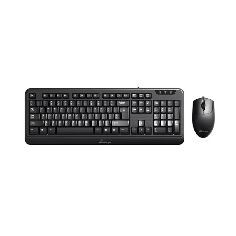 MediaRange Corded Keyboard & 3-button mouse set, Wired (Black)