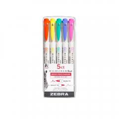 Zebra Mildliner Double Ended Brush Pen & Marker Bold & Fine Point 5 Pack Refresh Mild Set (ZB-79405) (ZEB79405)
