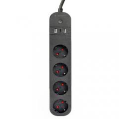GEMBIRD SMART POWER STRIP WITH USB CHARGER 4 SOCKETS BLACK