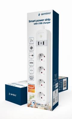 GEMBIRD SMART POWER STRIP WITH USB CHARGER 4 SOCKETS WHITE