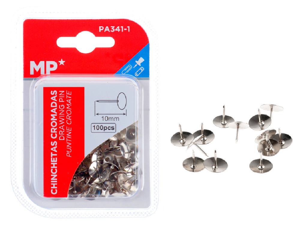 MP μεταλλικές πινέζες 10mm PA341-1, 100τμχ, ασημί