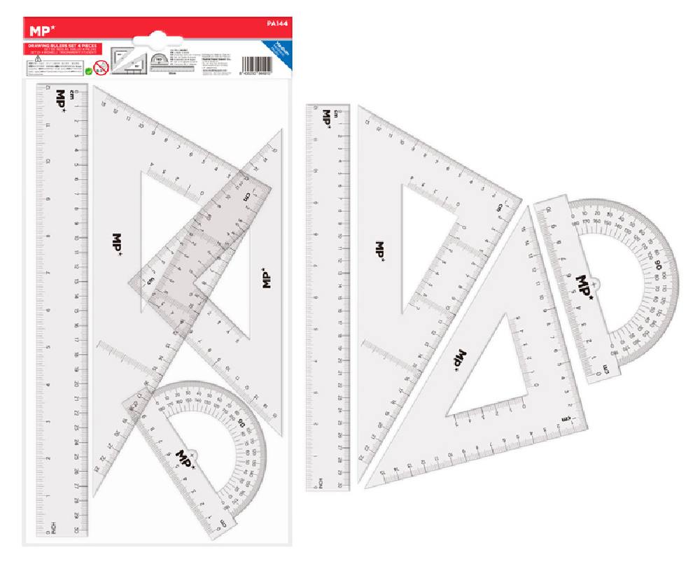 MP σετ χάρακες PA144, διάφανο πλαστικό, 4 τμχ