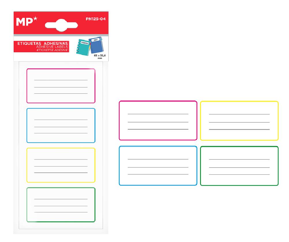 MP αυτοκόλλητες ετικέτες τετραδίων PN125-04, 65x32.6mm, 4 χρώματα, 24τμχ