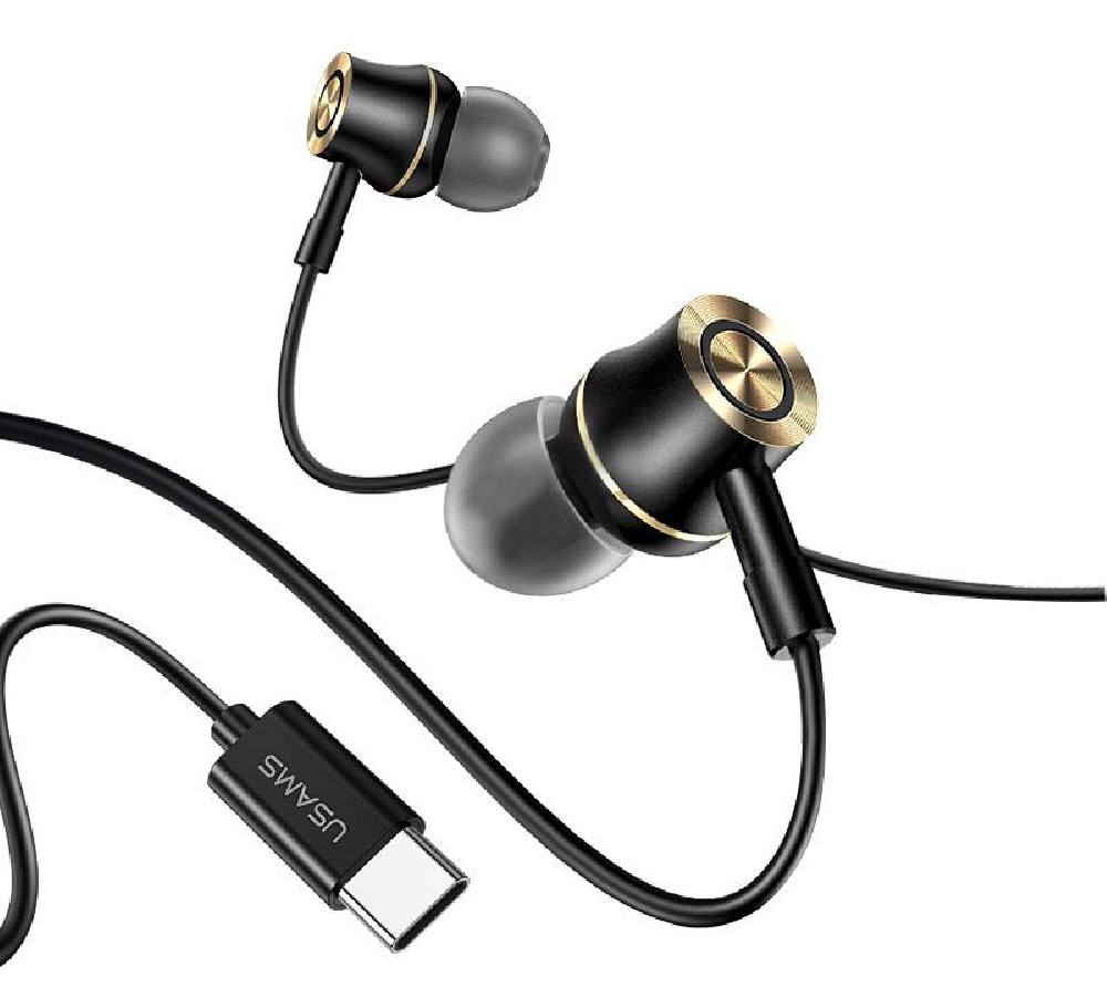 USAMS earphones με μικρόφωνο US-SJ482, Type-C, 10mm, 1.2m, μαύρα