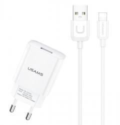 USAMS φορτιστής τοίχου T21OCLN01 με καλώδιο Lightning, USB 2.1A, λευκός