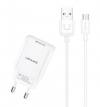 USAMS φορτιστής τοίχου T21OCMC01 με καλώδιο Micro USB, USB 2.1A, λευκός
