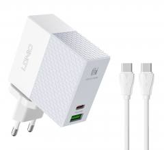 LDNIO φορτιστής τοίχου A2620C με καλώδιο, USB & USB-C, 65W PD, λευκός