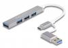 DELOCK USB hub 64214, 4x θυρών, 5Gbps, USB & USB-C σύνδεση, γκρι