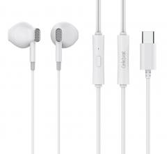 CELEBRAT earphones με μικρόφωνο D12, USB-C, 1.2m, λευκά