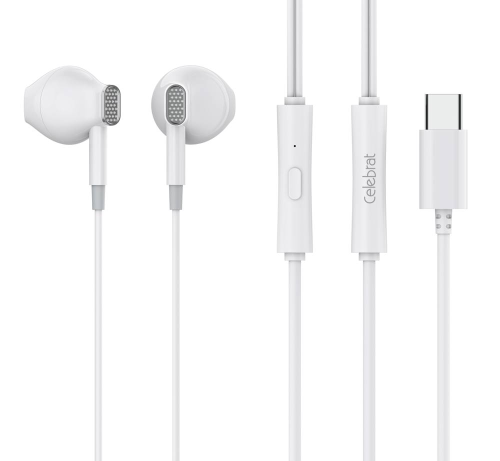 CELEBRAT earphones με μικρόφωνο D12, USB-C, 1.2m, λευκά