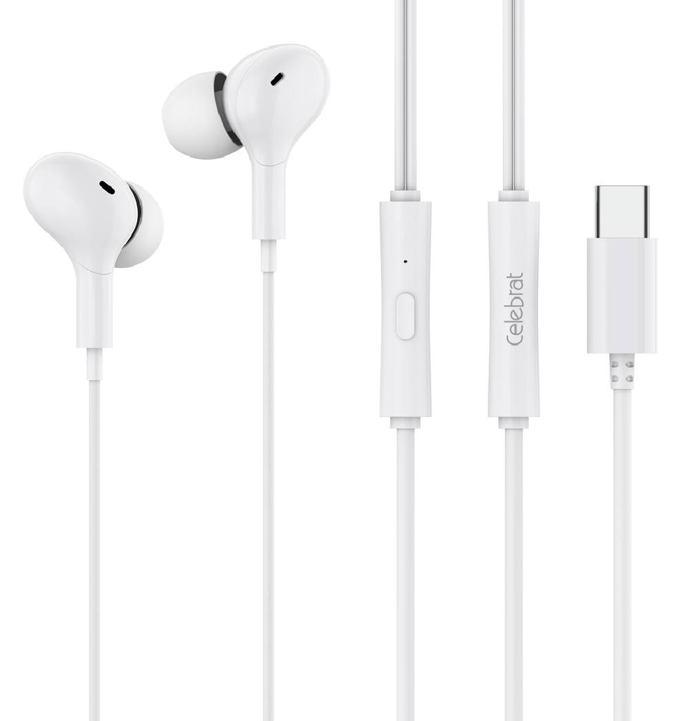 CELEBRAT earphones με μικρόφωνο D13, USB-C, 1.2m, λευκά