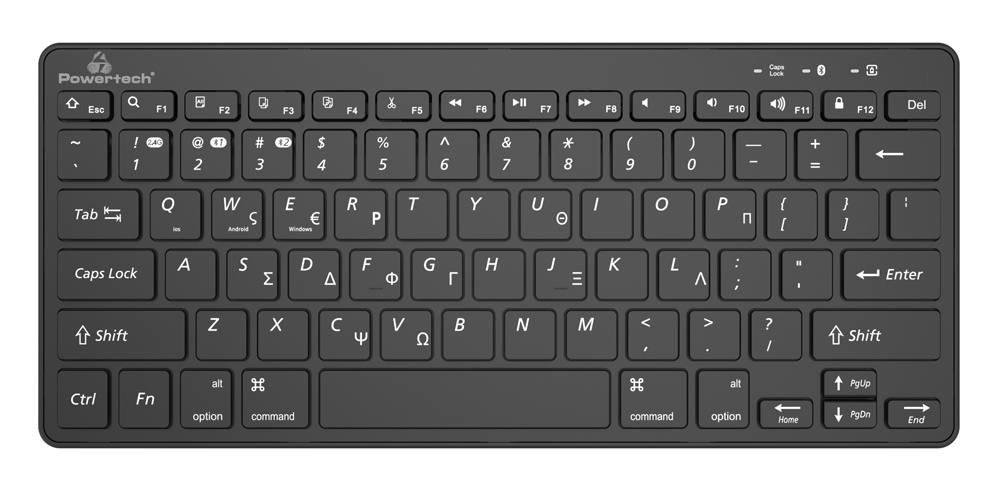POWERTECH ασύρματο πληκτρολόγιο PT-1153, 2.4GHz & Bluetooth, μαύρο