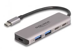 DELOCK USB hub 64239, 4x θυρών, 5Gbps, USB-C σύνδεση, γκρι