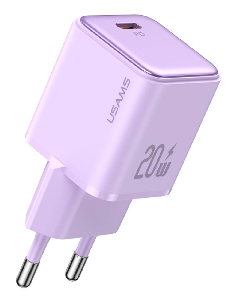 USAMS φορτιστής τοίχου US-CC183, USB-C θύρα εξόδου, 20W PD, μωβ