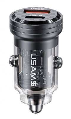 USAMS φορτιστής αυτοκινήτου US-CC175, USB & USB-C, 45W, QC & PD, μαύρος