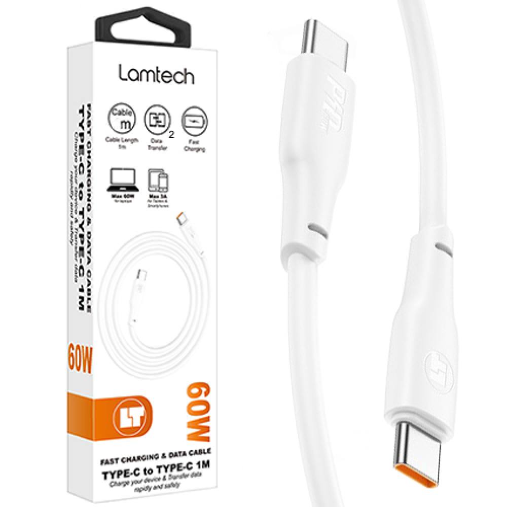 LAMTECH CHARGE AND DATA CABLE TYPE-C TO TYPE-C 60W 2M WHITE