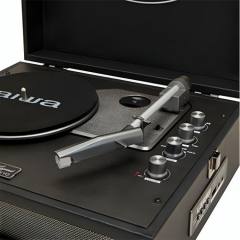 AIWA VINTAGE TURNTABLE IN LEATHER BRIEFCASE BLACK