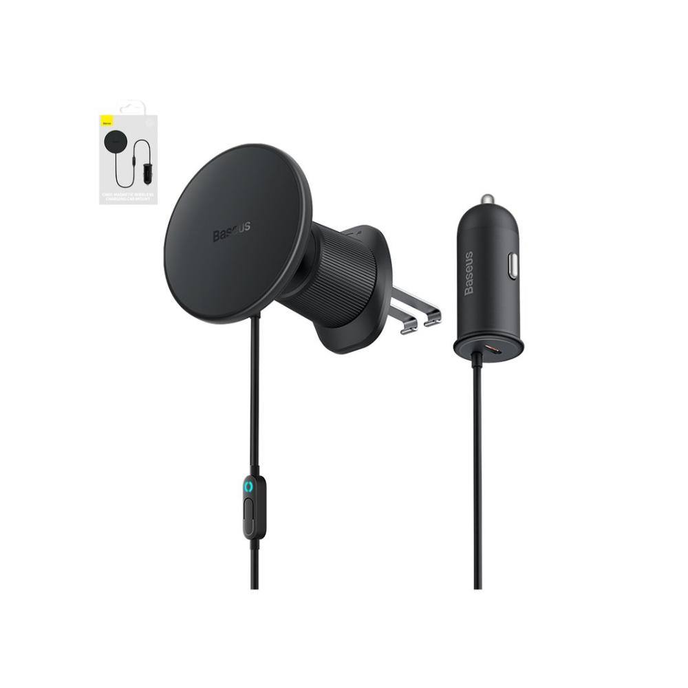 Baseus Magnetic Car Phone Holder CW01 to Ventilation Grid with car charger USB-C, 15W + 25W (black) (C40141000111-00) (BASC40141
