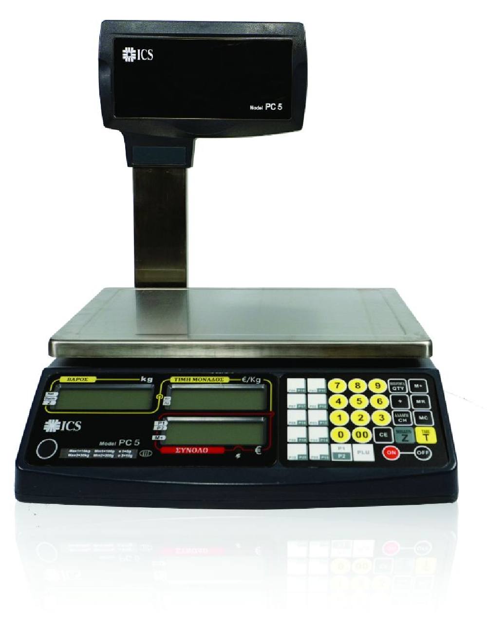 Ηλεκτρονικός Ζυγός Λιανικής πώλησης ρεύματος/μπαταρίας, ICS PC5 με κολώνα RS232 - (30 kg υποδ.10 gr)