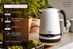 ADLER 1,7L STEEL ELECTRIC KETTLE WITH LCD AND TEMPERATURE CONTROL WHITE