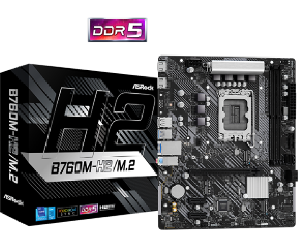 ASROCK MB B760M-H2/M.2, SOCKET INTEL LGA1700 14th/13th/12th GEN INTEL CPU, CS INTEL B760, 2 DIMM SOCKET DDR5, 2 HDMI, 2,5 GIGABI