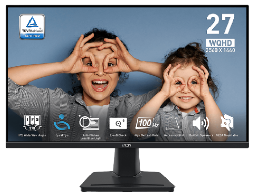 MSI MONITOR PRO MP275Q, FLAT IPS QHD, 27", 16:9, 300 CD/M2, 1300:1, 1MS, 100Hz, 2560x1440, 2xHDMI/1xDP/HP OUT, 2x 2W SPEAKERS, B