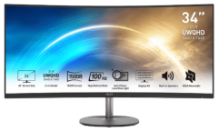 MSI MONITOR PRO MP341CQ, CURVED VA UWQHD, 34", 21:9, 300CD/M2, 3000:1, 1MS, 100Hz, 3440x1440, 2xHDMI/ 1xDP/ HP OUT, 2x 2W SPEAKE