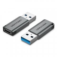 VENTION USB 3.0 Male to Type-C Female Adapter Gray Aluminum Alloy Type (CDPH0) (VENCDPH0)