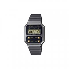 Casio Vintage Edgy Ρολόι Χρονογράφος Μπαταρίας με Μαύρο Μεταλλικό Μπρασελέ (A100WEGG-1A2EF) (CASA100WEGG1A2EF)