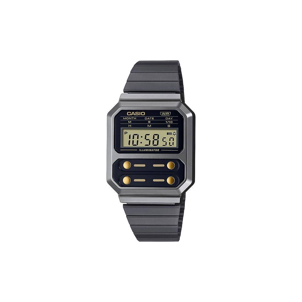 Casio Vintage Edgy Ρολόι Χρονογράφος Μπαταρίας με Μαύρο Μεταλλικό Μπρασελέ (A100WEGG-1A2EF) (CASA100WEGG1A2EF)