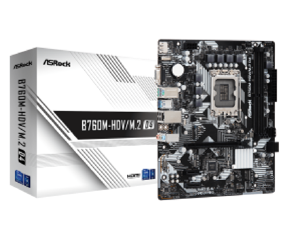 ASROCK MB B760M-HDV/M.2. D4, SOCKET INTEL LGA1700 14th/13th/12th GEN INTEL CPU, CS INTEL B760, 4 DIMM SOCKET DDR4, HDMI/DP/D-SUB