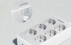 TESSAN 9 IN 1 POWER STRIP 25W 6xSCHUKO, 2xUSB, 1xTYPE-C 2M CABLE