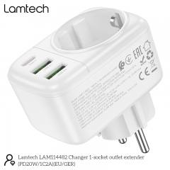 LAMTECH MULTIFUNCTIONAL SURGE PROTECTOR WALL SOCKET 1xSCHUKO 2xUSB 1xTYPE-C PD20W