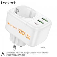 LAMTECH MULTIFUNCTIONAL SURGE PROTECTOR WALL SOCKET 1xSCHUKO 2xUSB 1xTYPE-C PD20W