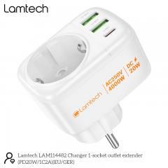 LAMTECH MULTIFUNCTIONAL SURGE PROTECTOR WALL SOCKET 1xSCHUKO 2xUSB 1xTYPE-C PD20W