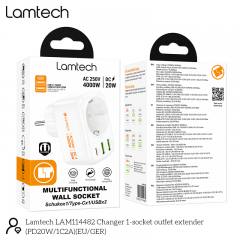 LAMTECH MULTIFUNCTIONAL SURGE PROTECTOR WALL SOCKET 1xSCHUKO 2xUSB 1xTYPE-C PD20W