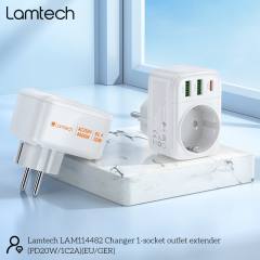 LAMTECH MULTIFUNCTIONAL SURGE PROTECTOR WALL SOCKET 1xSCHUKO 2xUSB 1xTYPE-C PD20W