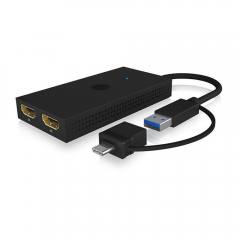 ICY BOX USB & TYPE-C TO DUAL HDMI SPLITTER