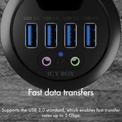 ICY BOX 4-PORT USB3.2 DESK HUB WITH AUDIO IN/OUTPUT