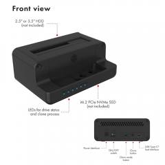 ICY BOX DOCKING & CLONE STATION FOR M.2 NVMe SSD & 2.5''/3.5'' SATA SSD/HDD