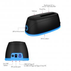 ICY BOX LED DOCKING STATION FOR HDD/SSD WITH TYPE-C/USB 3.2 COMBO CABLE