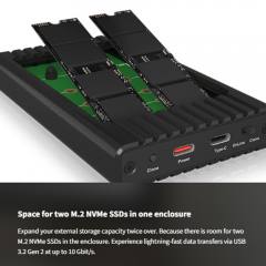 ICY BOX DUAL NVMe SSD ENCLOSURE WITH CLONE FUNCTION AND USB TO TYPE-C CABLE BLACK