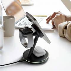 ICY BOX 3 IN 1 WIRELESS CHARGING STAND FOR SMARTPHONES, SMARTWATCH & EARPHONES ANTHRACITE