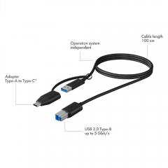 ICY BOX USB 3.2 PLUG-B TO USB & TYPE-C 1M BLACK