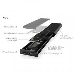 ICY BOX EXTERNAL TYPE-C 3.2 GEN2 ENCLOSURE FOR M.2 NVMe SSD WITH WRITE PROTECTION BLACK