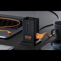 TESSAN 8 IN 1 GaN POWER STRIP 2xSCHUKO 4xUSB 2xTYPE-C 65W WITH CABLE 2M BLACK